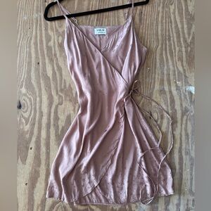 Sam & Lavi Blush Pink Satin Wrap Mini Dress